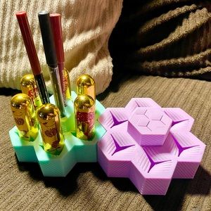 Lipstick/makeup brush holders. Teal and lavender. Each holds 9 items.